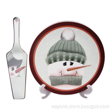 2pcs Cake Set with Christmas Design, Cake Plate and Shovel, Made of Porcelain